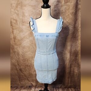 Ruffle Strap Denim Mini Dress – Light Wash – Size S